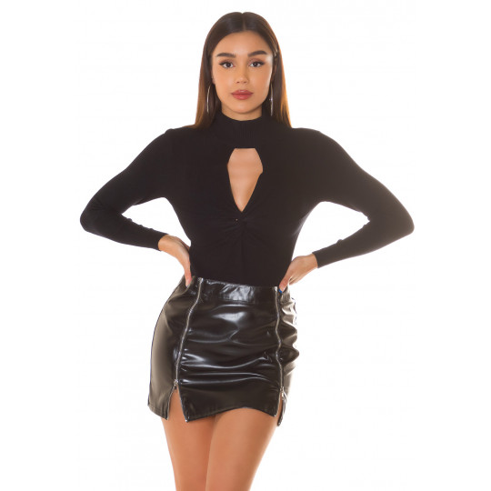 Black knotted polo knit...