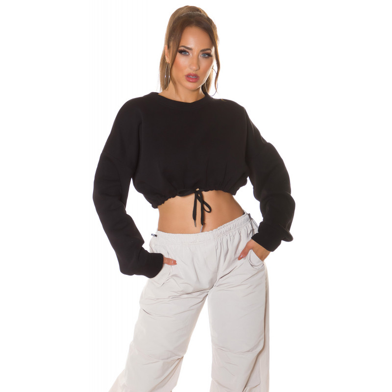 Musta crop collegepaita nauhoilla – kuva 4