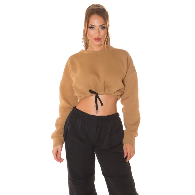 Cappuccino crop sweatshirt med snörning – kuva 4