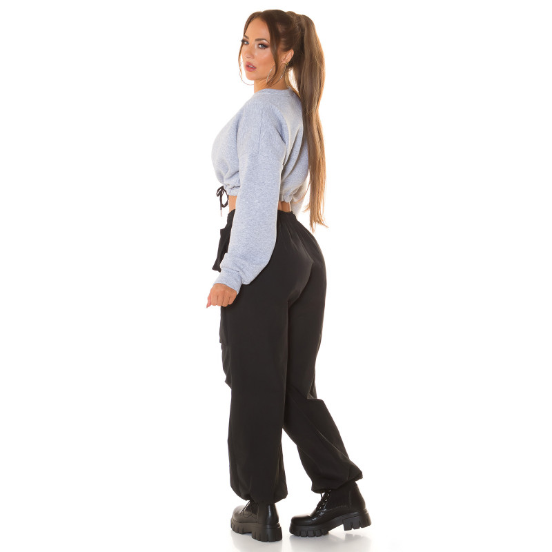 Harmaa crop collegepaita nauhoilla – kuva 2