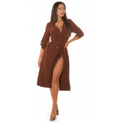 Brown trench coat with belt and buttons