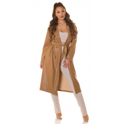 Cappuccino faux leather jacket with buttons and belt