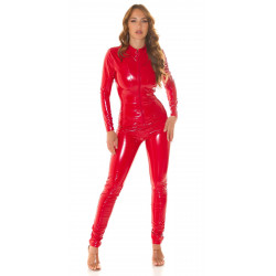 Koucla punainen latex look jumpsuit vetoketjulla