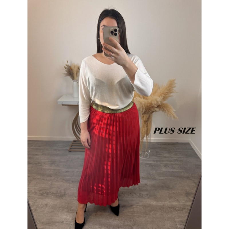 Mily röd lång vecklad kjol med guldig midjeresår (plus size) – kuva 2