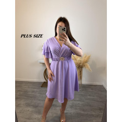Mily lila lyhythihainen v-mekko vyöllä (plus size)