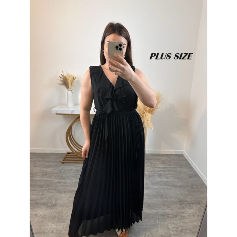 Mily musta pitkä vekkimekko röyhelöllä (plus size)