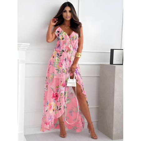 Rosy Days rosa blommönstrad high low-klänning