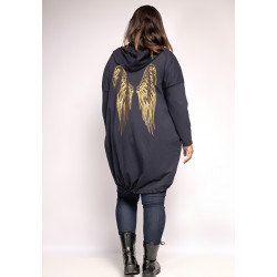 RZ fashion tummansininen pitkä neuletakki siivillä (plus size)