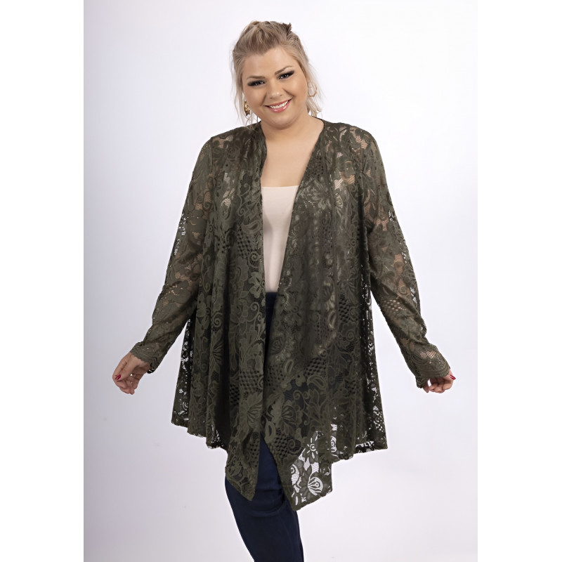 2W Paris khaki stickad kofta med spets (plus size)
