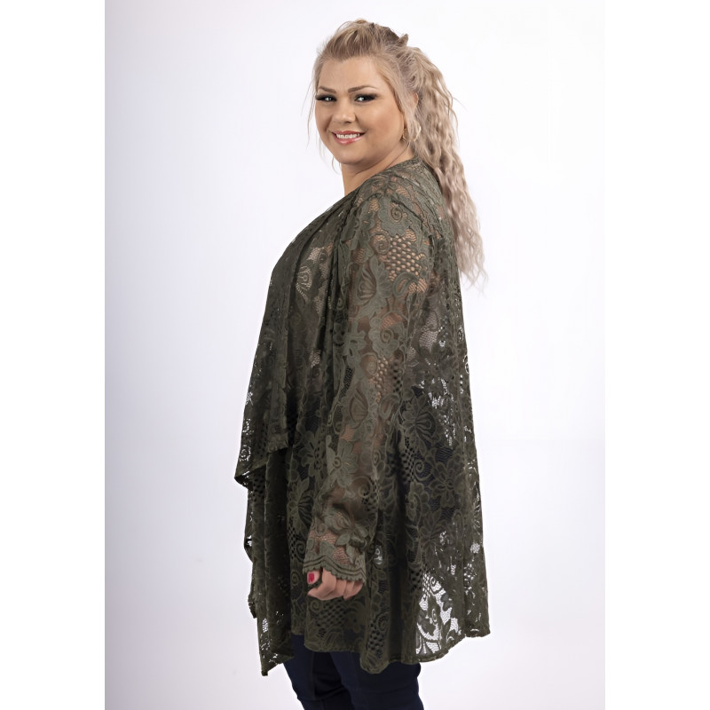 2W Paris khaki stickad kofta med spets (plus size) – kuva 2
