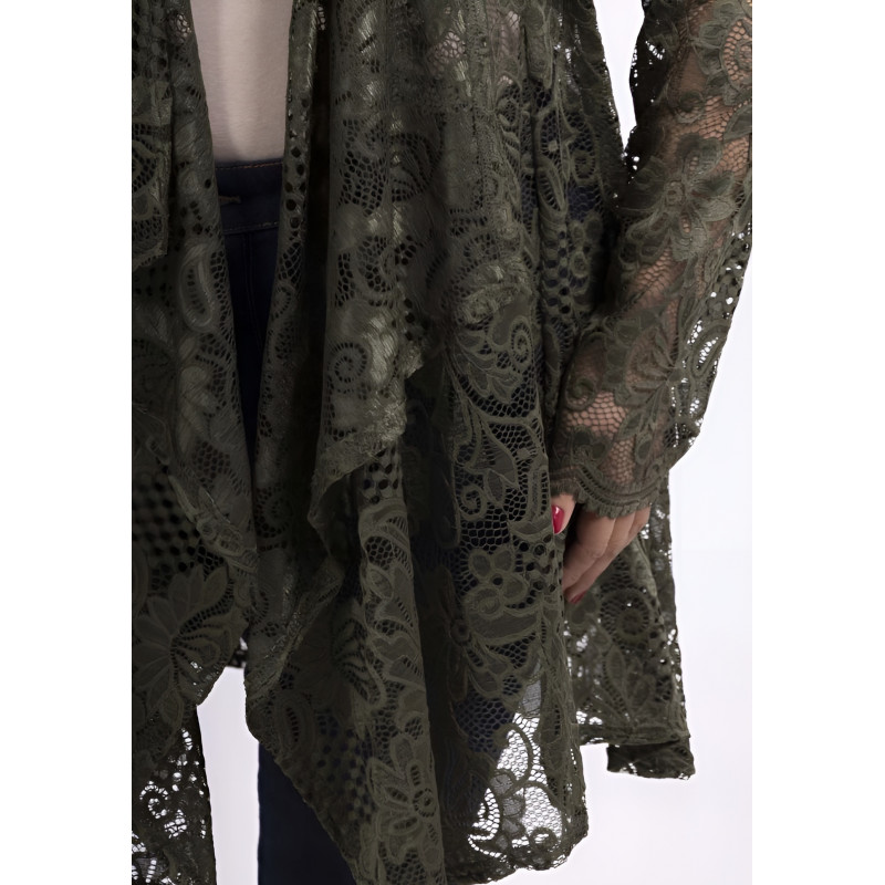 2W Paris khaki stickad kofta med spets (plus size) – kuva 4