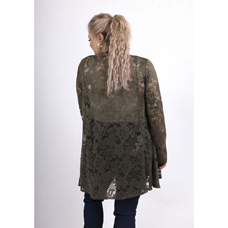 2W Paris khaki stickad kofta med spets (plus size) – kuva 3