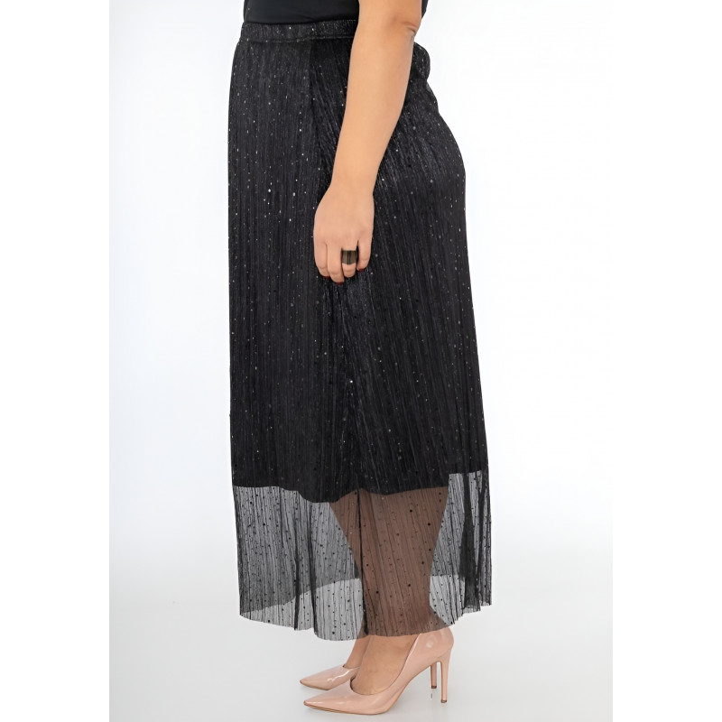 2W Paris svart paljettdekorerad mesh-maxikjol (plus size) – kuva 2