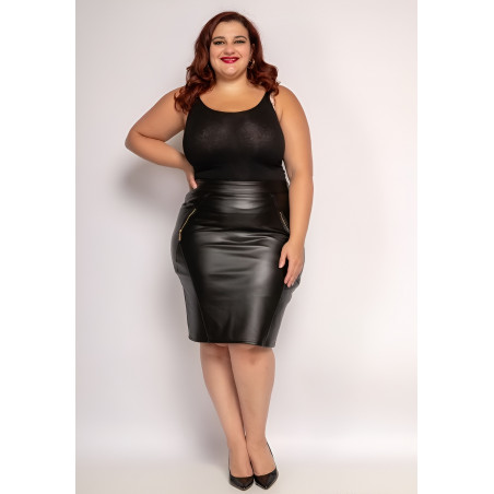 Veti Style svart konstläderkjol med dragkedjor (plus size)