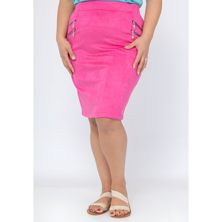 Veti Style rosa mockakjol med dragkedjor (plus size)