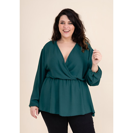 Kazaka amazon långärmad wrap-look v-tröja (plus size)