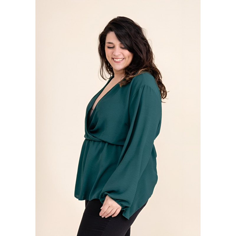 Kazaka amazon långärmad wrap-look v-tröja (plus size) – kuva 2