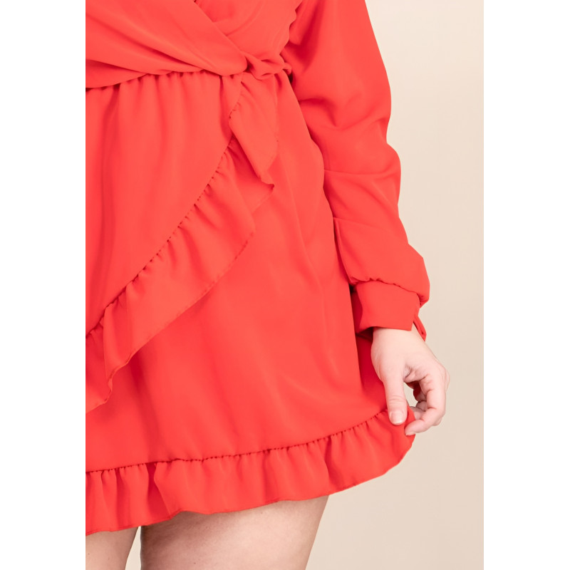 Kazaka röd långärmad wrap-look v-minklänning (plus size) – kuva 3