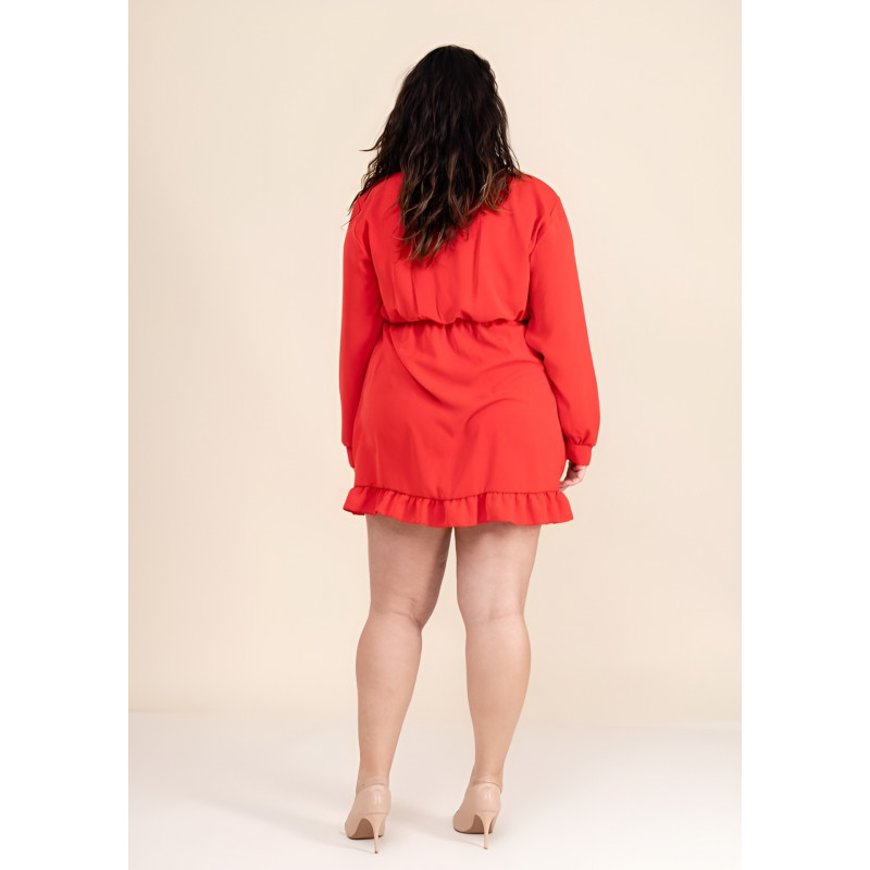 Kazaka röd långärmad wrap-look v-minklänning (plus size) – kuva 2