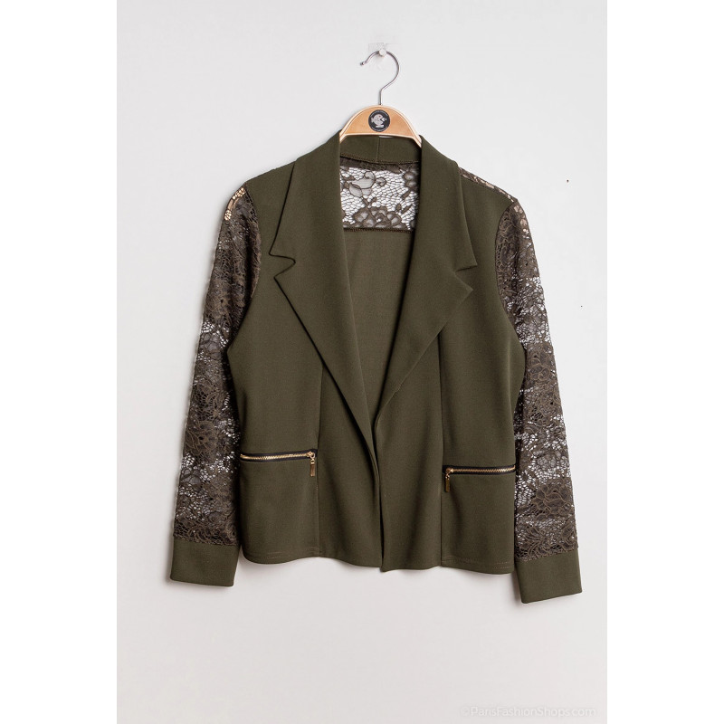 Soleil Star khaki bleiser med spetsärmar – kuva 3