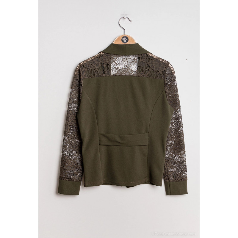 Soleil Star khaki bleiser med spetsärmar – kuva 4