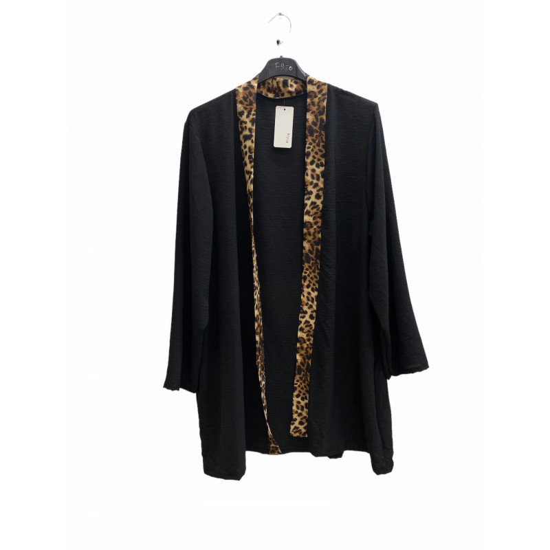EF svart/leopardmönstrad skjortjacka (plus size) – kuva 3