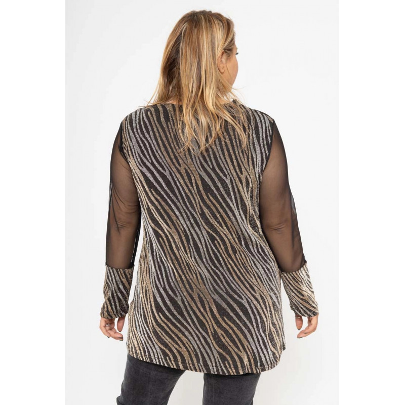 2W Paris långärmad gyllene glittertopp med mesh-ärmar (plus size) – kuva 3