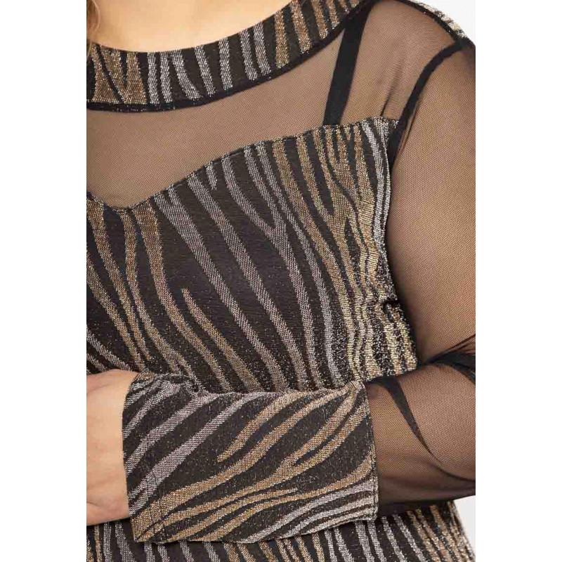 2W Paris långärmad gyllene glittertopp med mesh-ärmar (plus size) – kuva 4