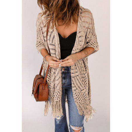 Aprikosvirkad kimono med fransar