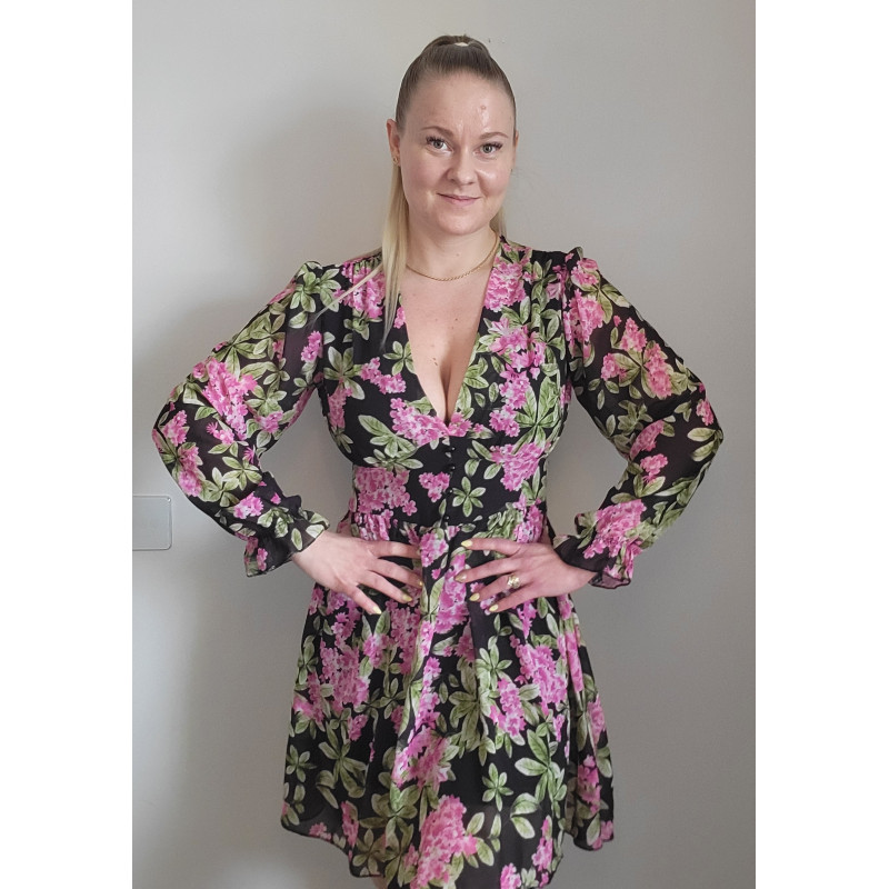 Elle Style Juliette svart blommig klänning med pärlknappar – kuva 4