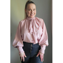 Pink bag-sleeved blouse with bow ties