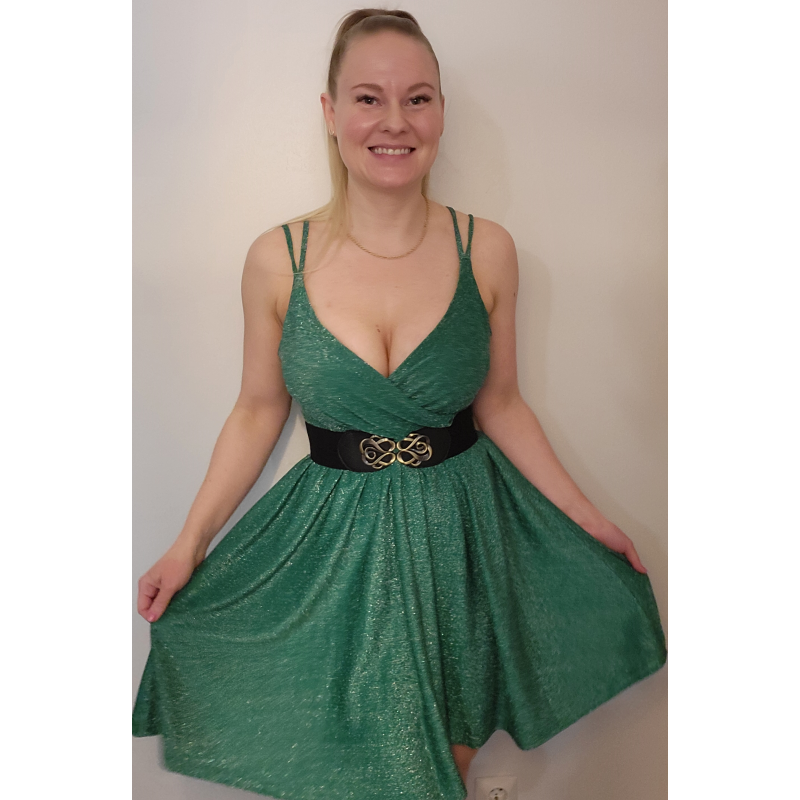 Vihreä metalliglitter v-skater-mekko – kuva 2