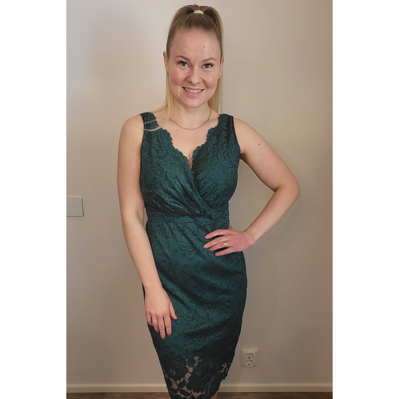 Grön wrap-look v-spets klänning – kuva 2