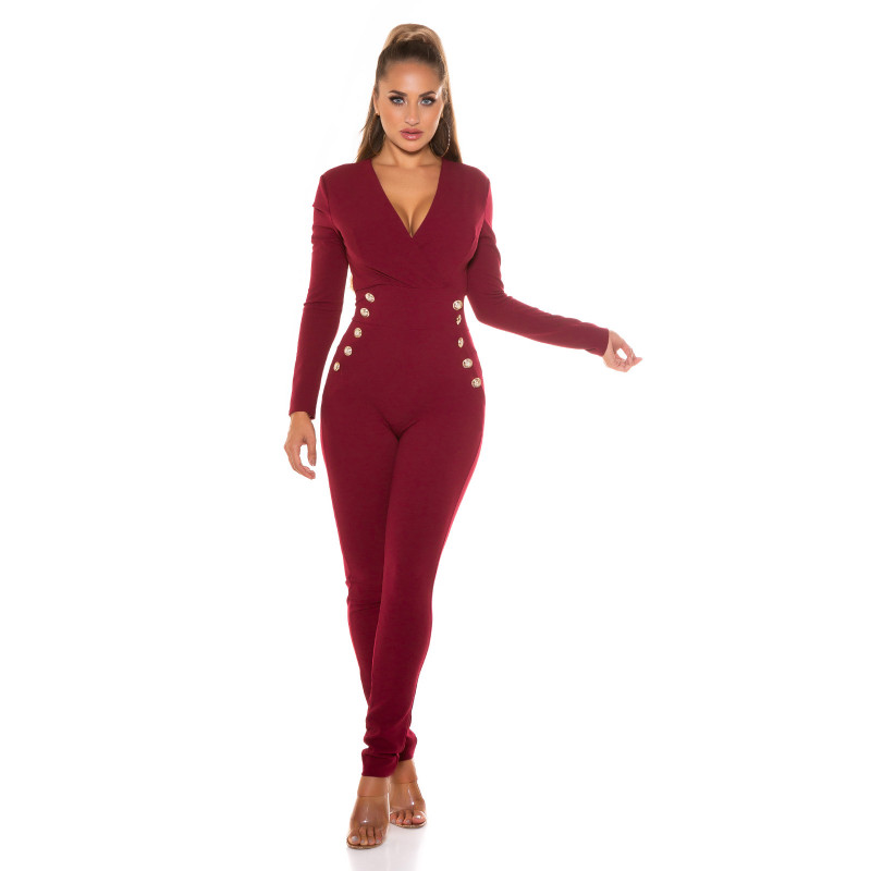 Viininpunainen pitkähihainen v-jumpsuit napeilla – kuva 4