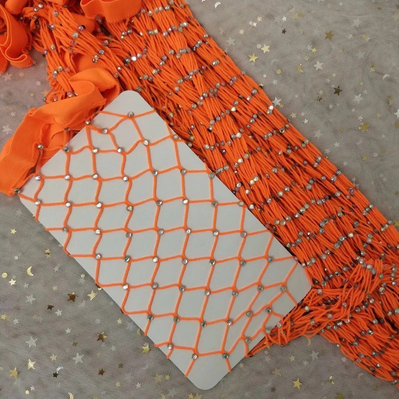 Orange nätstrumpor med strasstenar – kuva 2