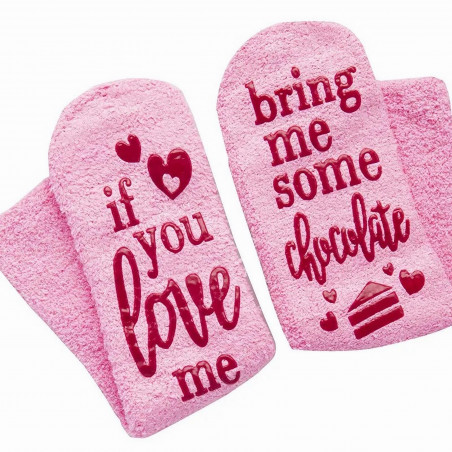 Vaaleanpunaiset if you love me suklaaprintilliset pörrösukat