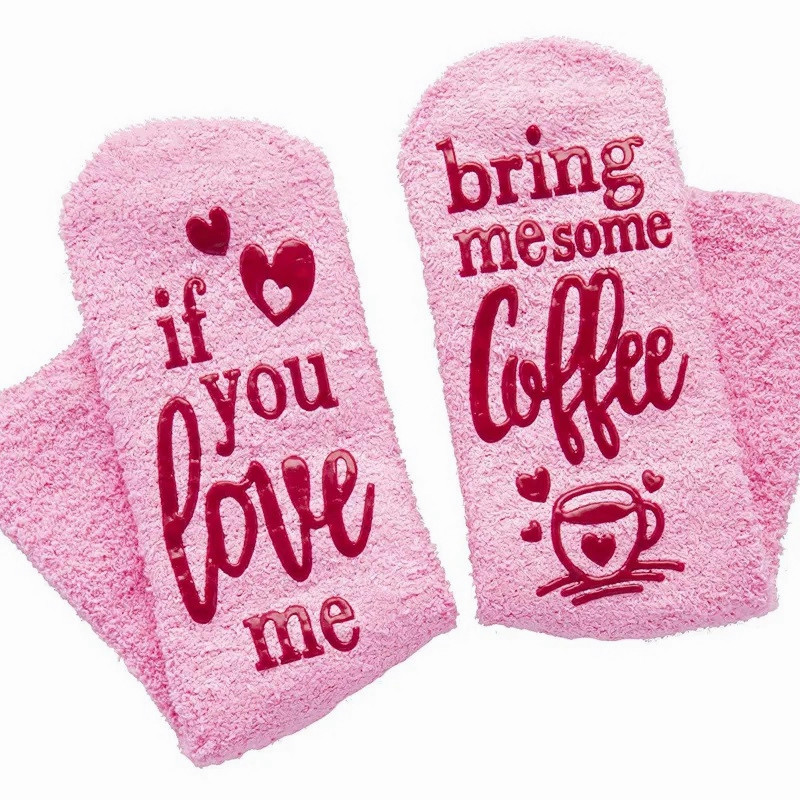 Rosa if you love me fuzzy-strumpor med kaffetryck – kuva 2