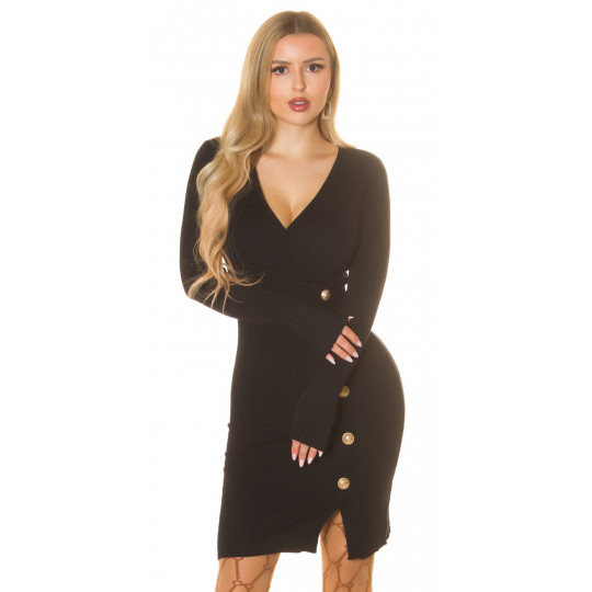 Black v-ribbed knit dress...