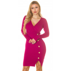 Rosy Days fuksia v-ribbineulemekko napeilla