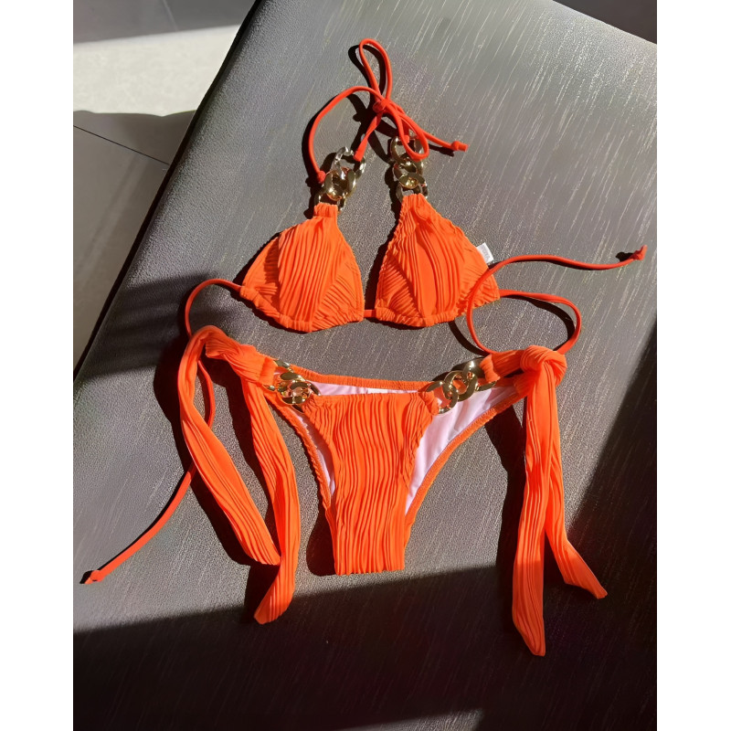 Orange string-bikini med kedjedetaljer – kuva 2