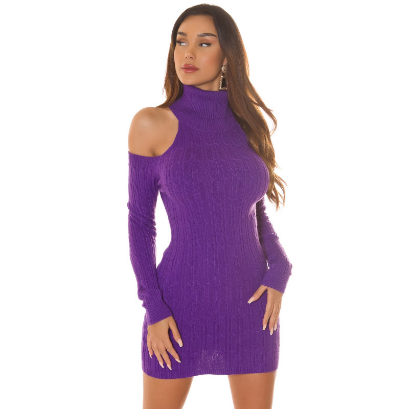 WHOO violetti korkeakauluksinen neulemekko olkahalkioilla