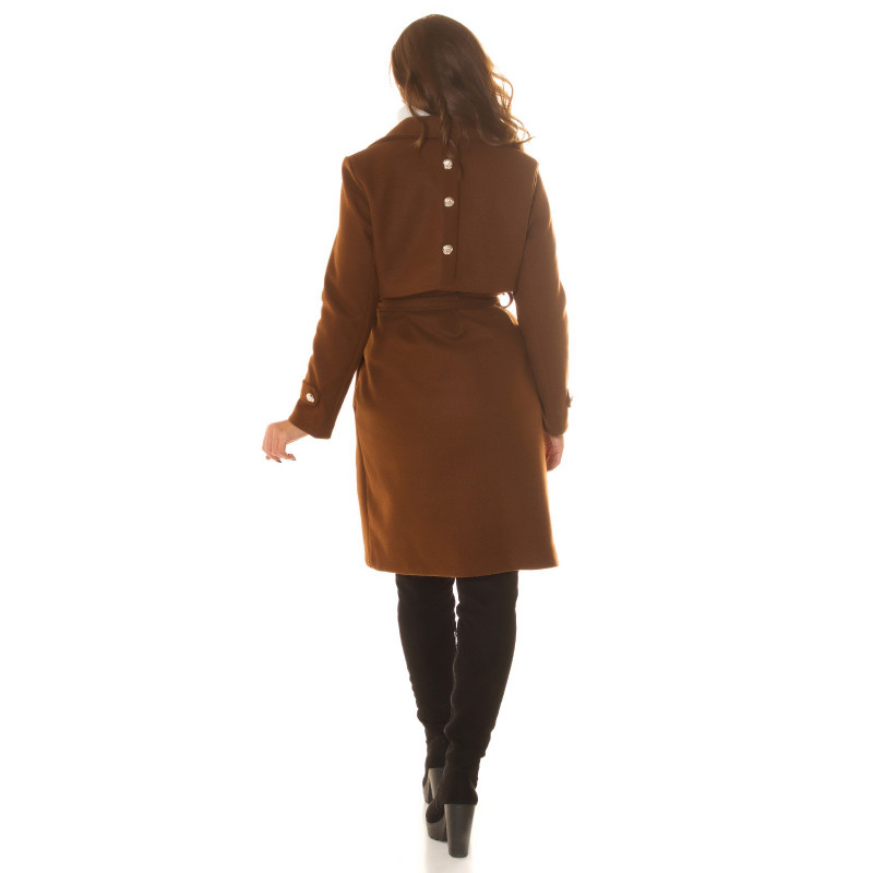 Koucla brun trenchcoat med bälte och dekorationer
