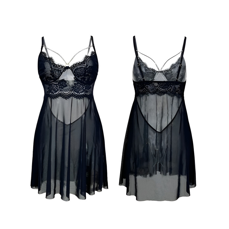 Svart spetsbabydoll med kedjedetaljer – kuva 2