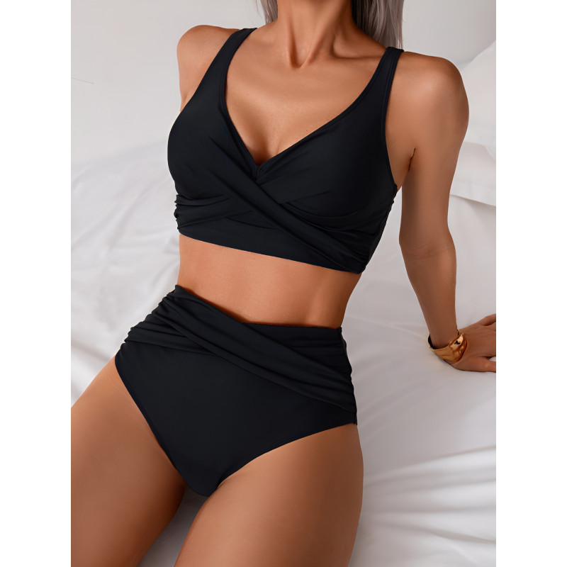 Svarta högmidjade bikini wrap-look – kuva 2