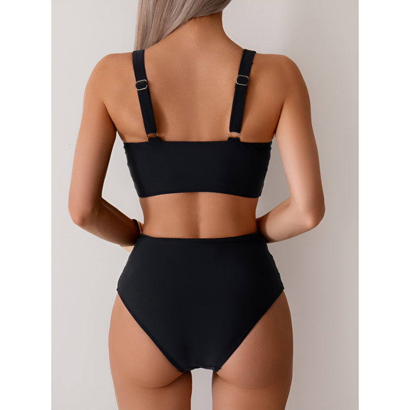 Svarta högmidjade bikini wrap-look – kuva 3