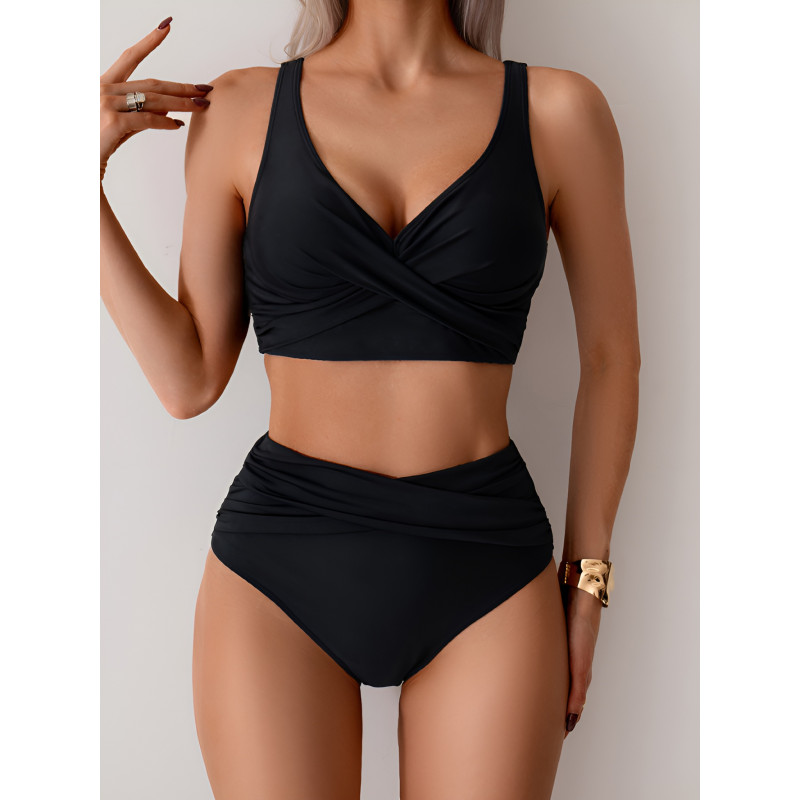 Svarta högmidjade bikini wrap-look – kuva 4