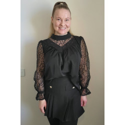 Black lace sleeve loose-fitting blouse
