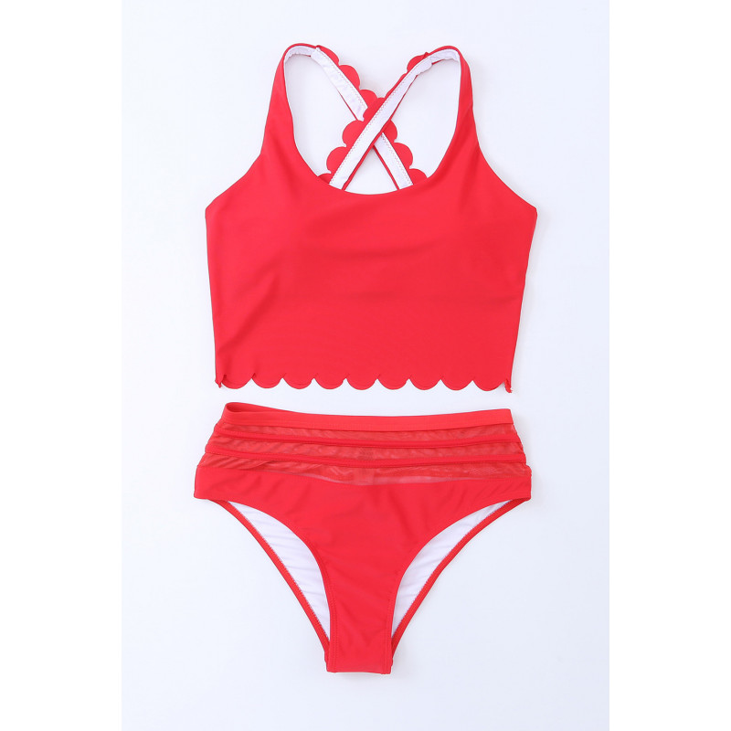 Vågiga röda bikinis med hög midja – kuva 2