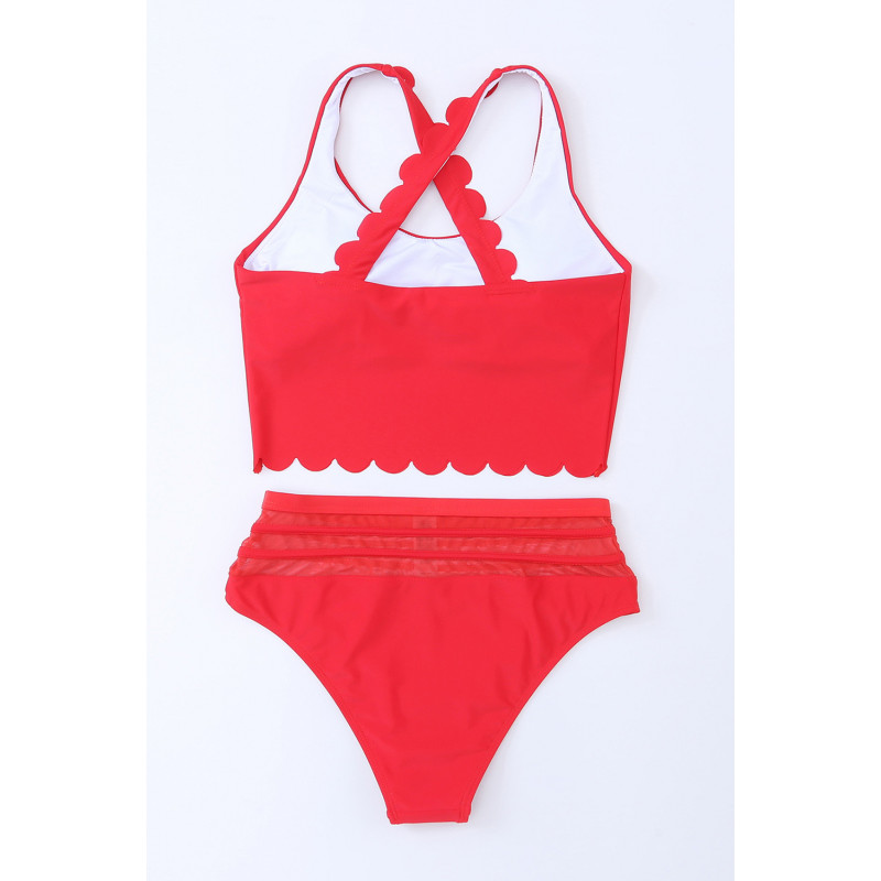 Vågiga röda bikinis med hög midja – kuva 3