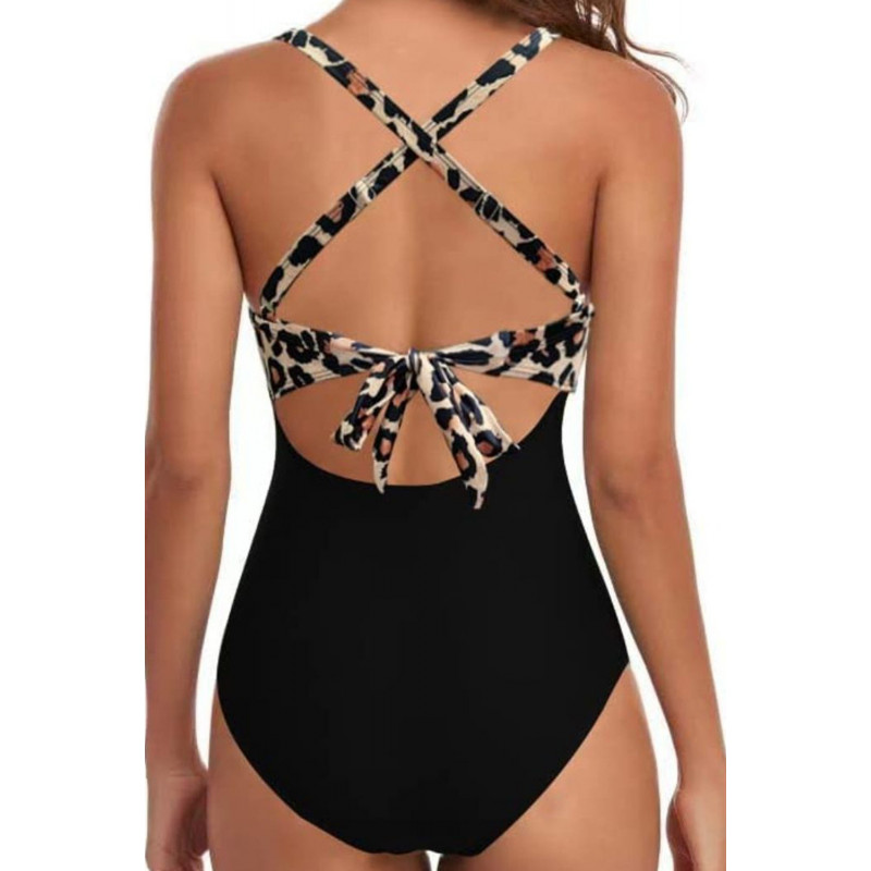 Svart/leopardmönstrad cut out-baddräkt – kuva 2